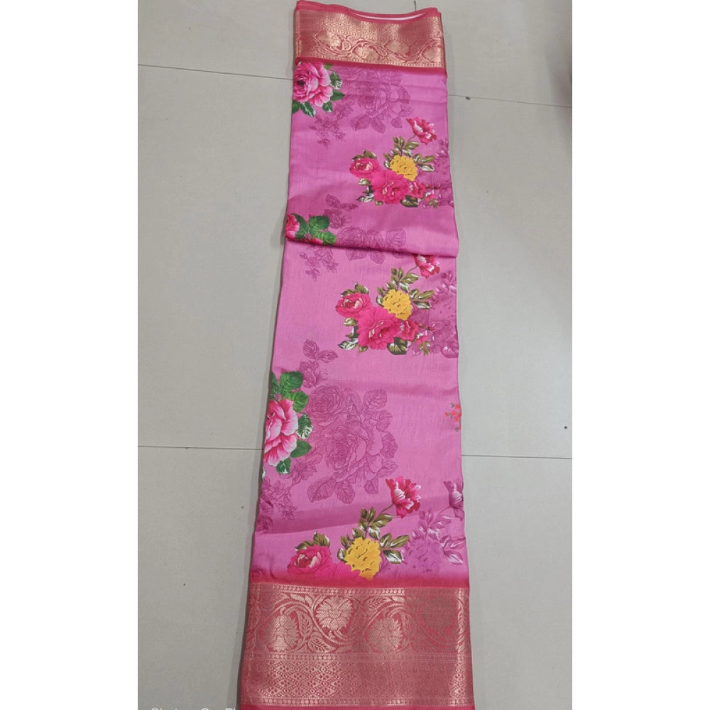 Women's Digital Dolla Silk Printed Saree With Unstitched Blouse 5.5Mtr (Pink)