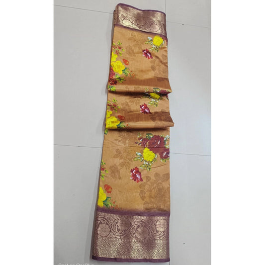Women's Digital Dolla Silk Printed Saree With Unstitched Blouse 5.5Mtr (Mustard)