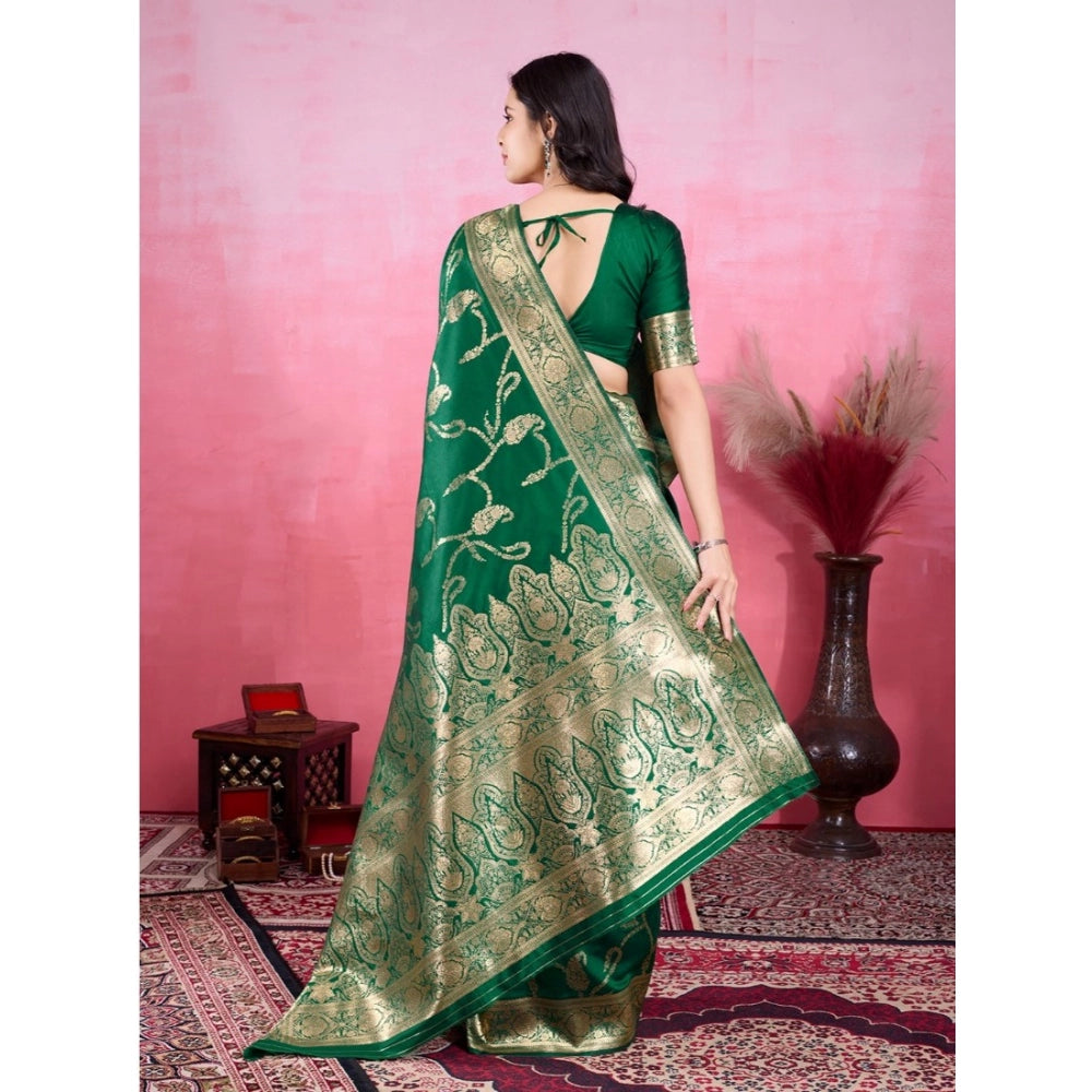 Women's Banarasi Silk Printed Saree With Unstitched Blouse 5.5Mtr (Green)