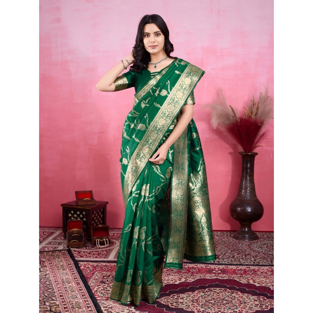 Women's Banarasi Silk Printed Saree With Unstitched Blouse 5.5Mtr (Green)