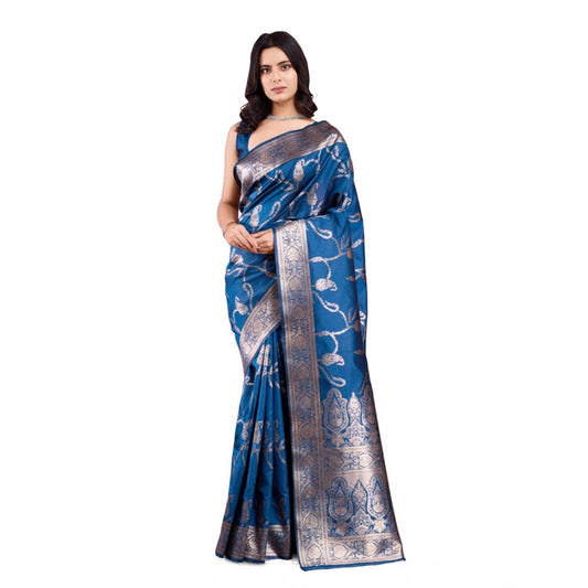 Women's Banarasi Silk Printed Saree With Unstitched Blouse 5.5Mtr (Pinch)