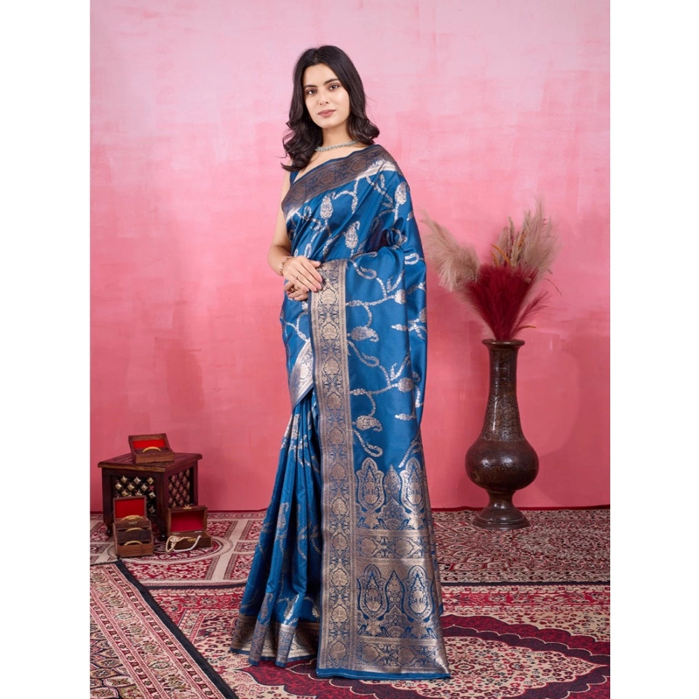 Women's Banarasi Silk Printed Saree With Unstitched Blouse 5.5Mtr (Pinch)