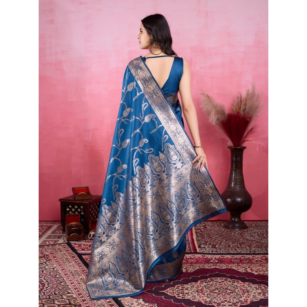 Women's Banarasi Silk Printed Saree With Unstitched Blouse 5.5Mtr (Pinch)