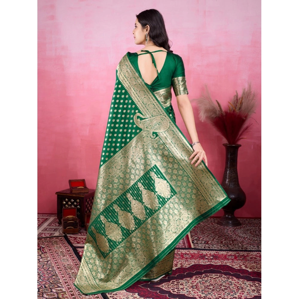 Women's Banarasi Silk Printed Saree With Unstitched Blouse 5.5Mtr (Green)
