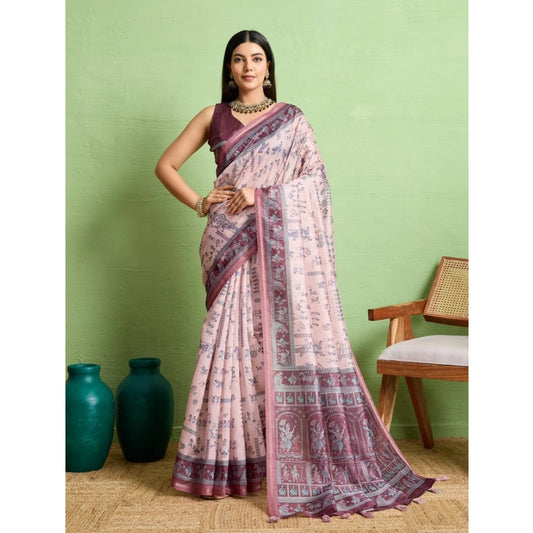 Women's Silk Blend Printed Saree With Unstitched Blouse 5.5Mtr (Grey)