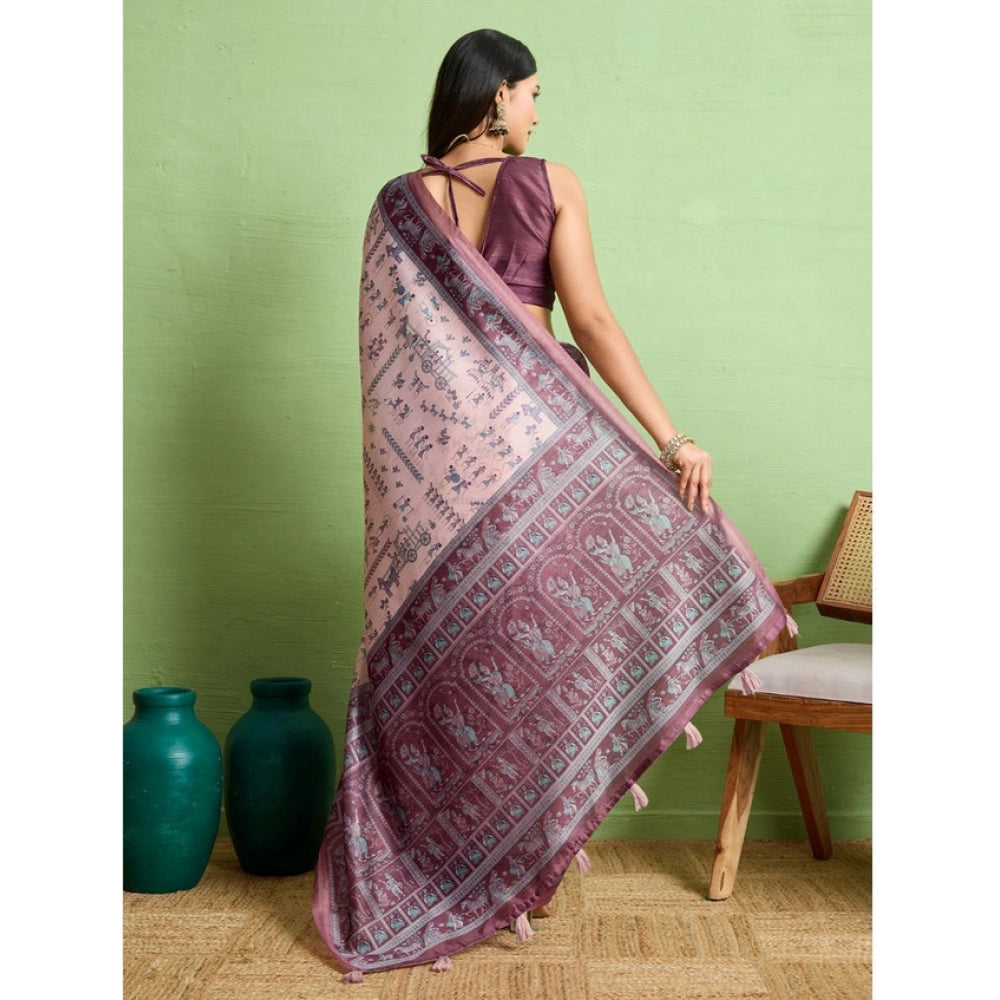 Women's Silk Blend Printed Saree With Unstitched Blouse 5.5Mtr (Grey)