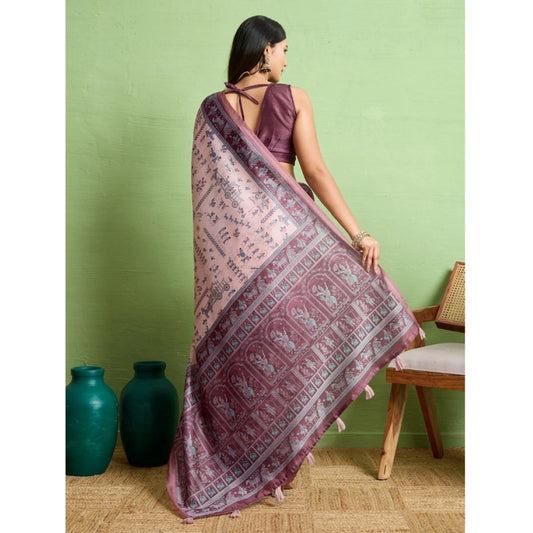 Women's Silk Blend Printed Saree With Unstitched Blouse 5.5Mtr (Grey)