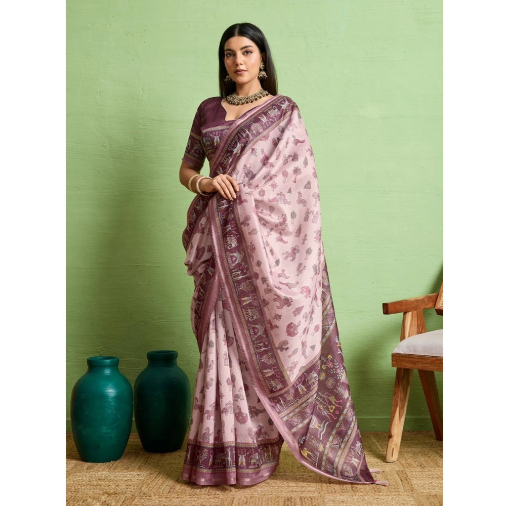 Women's Silk Blend Printed Saree With Unstitched Blouse 5.5Mtr (Grey)