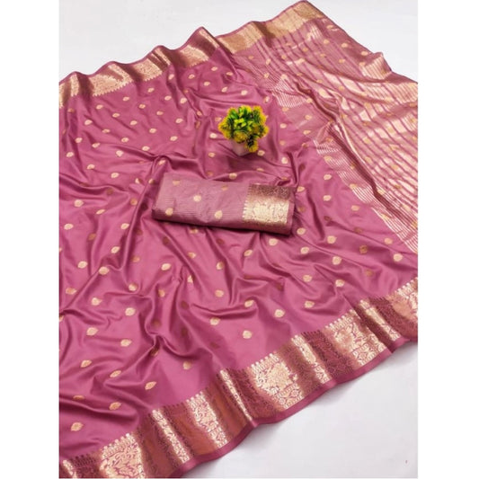 Women's Jacquard Silk Jaquard Woven Saree With Unstitched Blouse 5.5Mtr (Pink)