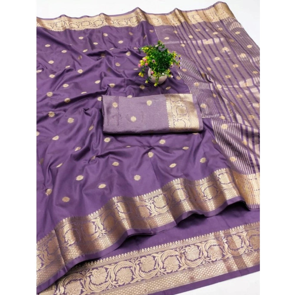 Women's Jacquard Silk Jaquard Woven Saree With Unstitched Blouse 5.5Mtr (Purple)