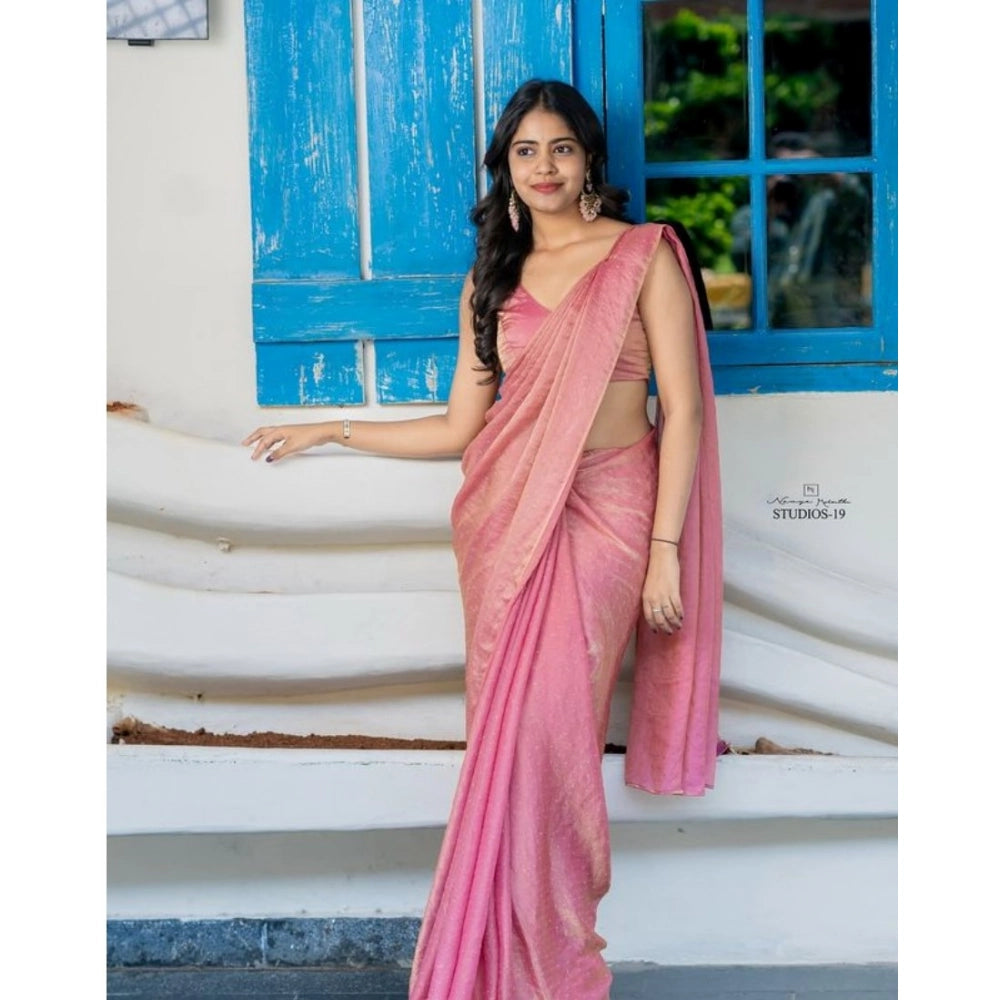 Women's Silk Embroidred Saree With Unstitched Blouse 5.5Mtr (Pink)