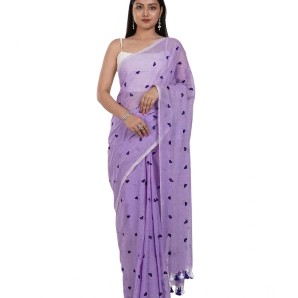 Women's Linen Printed Saree With Unstitched Blouse 5.5Mtr (Purple)