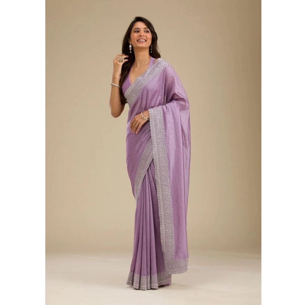 Women's Silk Embroidred Saree With Unstitched Blouse 5.5Mtr (Purple)