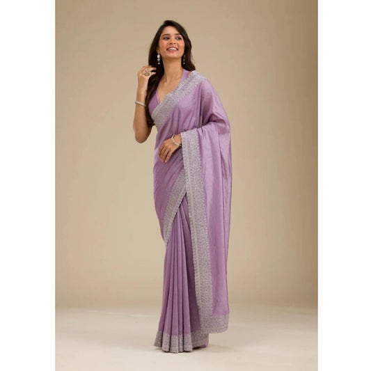 Women's Silk Embroidred Saree With Unstitched Blouse 5.5Mtr (Purple)