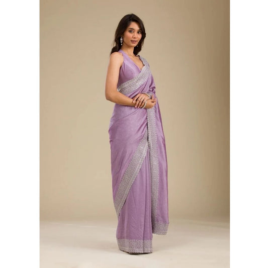 Women's Silk Embroidred Saree With Unstitched Blouse 5.5Mtr (Purple)