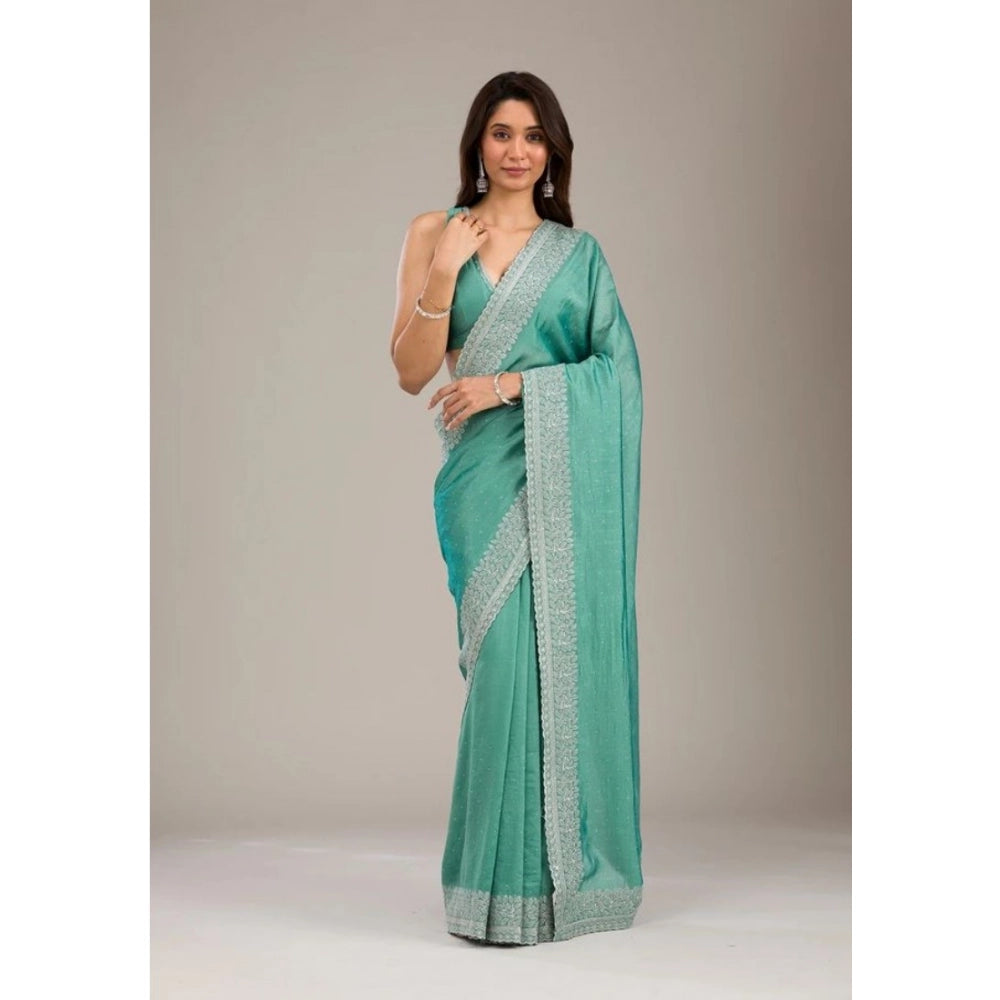Women's Silk Embroidred Saree With Unstitched Blouse 5.5Mtr (Light Green)