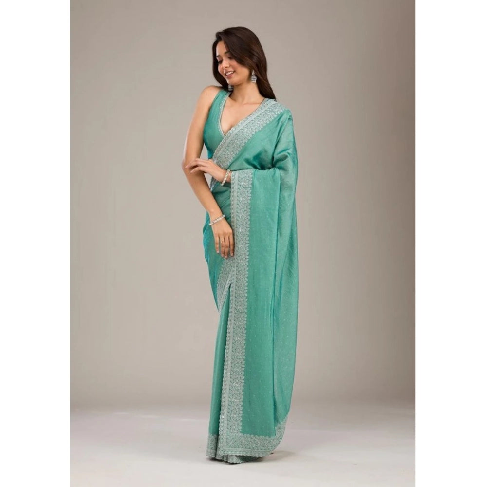 Women's Silk Embroidred Saree With Unstitched Blouse 5.5Mtr (Light Green)