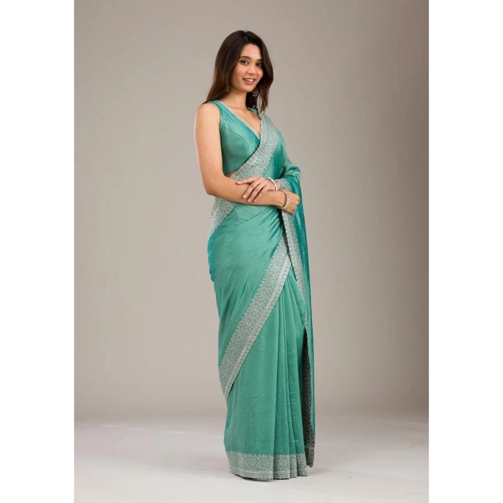 Women's Silk Embroidred Saree With Unstitched Blouse 5.5Mtr (Light Green)