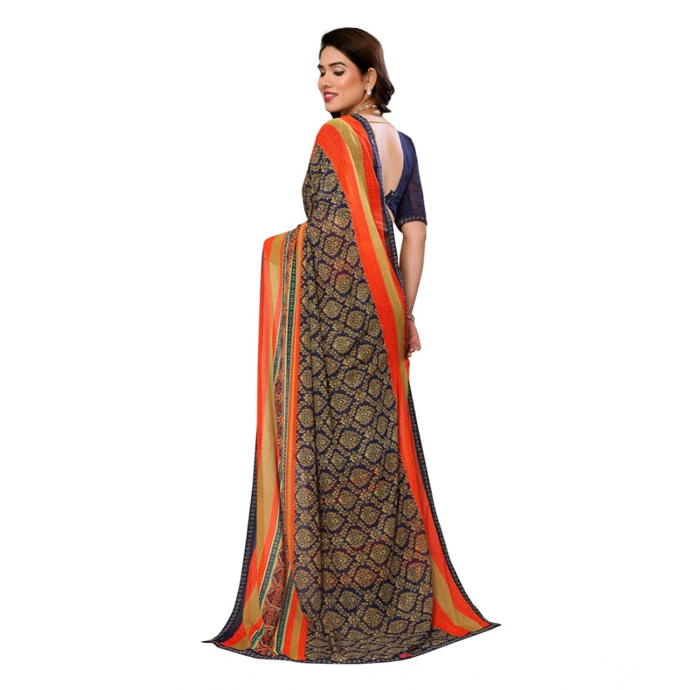 Women's Georgette Printed Saree With Unstitched Blouse 5.5Mtr (Orange)