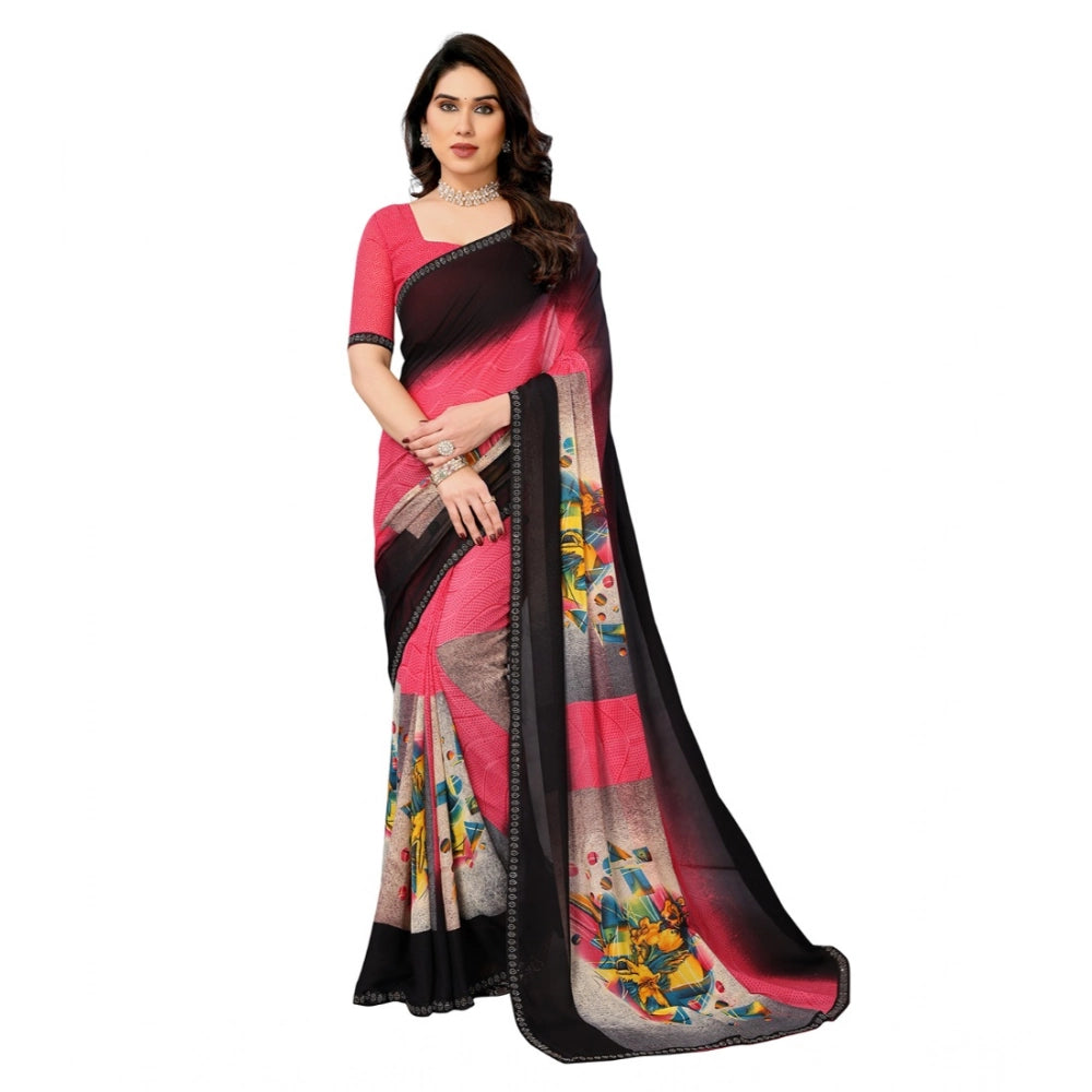 Women's Georgette Printed Saree With Unstitched Blouse 5.5Mtr (Multicolor)