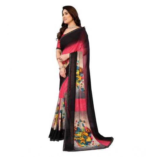 Women's Georgette Printed Saree With Unstitched Blouse 5.5Mtr (Multicolor)