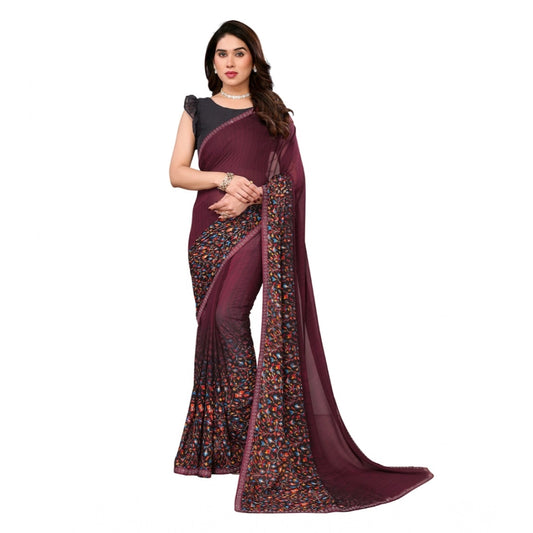 Women's Georgette Printed Saree With Unstitched Blouse 5.5Mtr (Maroon)