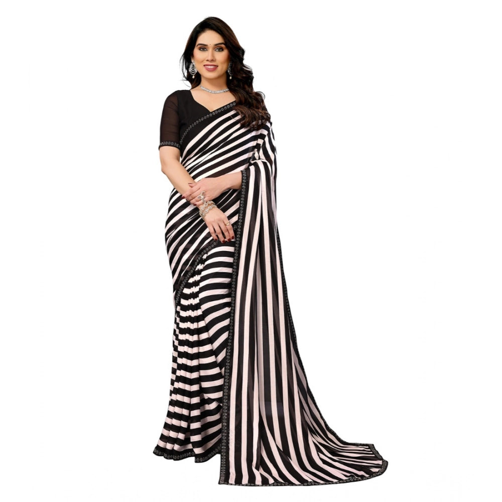 Women's Georgette Printed Saree With Unstitched Blouse 5.5Mtr (Black)