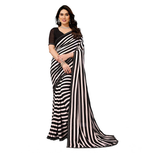 Women's Georgette Printed Saree With Unstitched Blouse 5.5Mtr (Black)