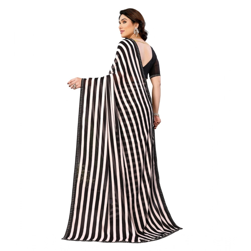 Women's Georgette Printed Saree With Unstitched Blouse 5.5Mtr (Black)