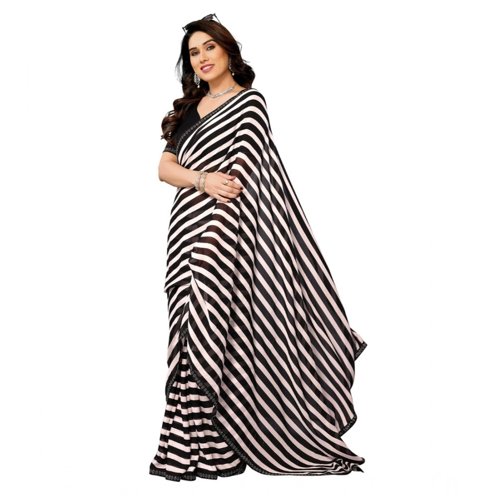 Women's Georgette Printed Saree With Unstitched Blouse 5.5Mtr (Black)