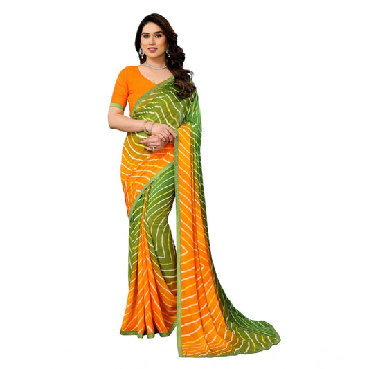 Women's Georgette Printed Saree With Unstitched Blouse 5.5Mtr (Green)