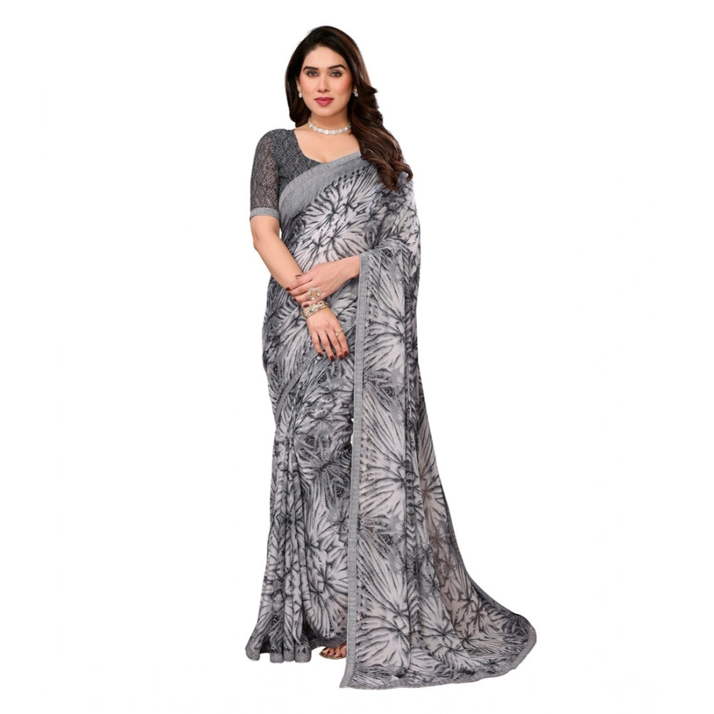 Women's Georgette Printed Saree With Unstitched Blouse 5.5Mtr (Grey)