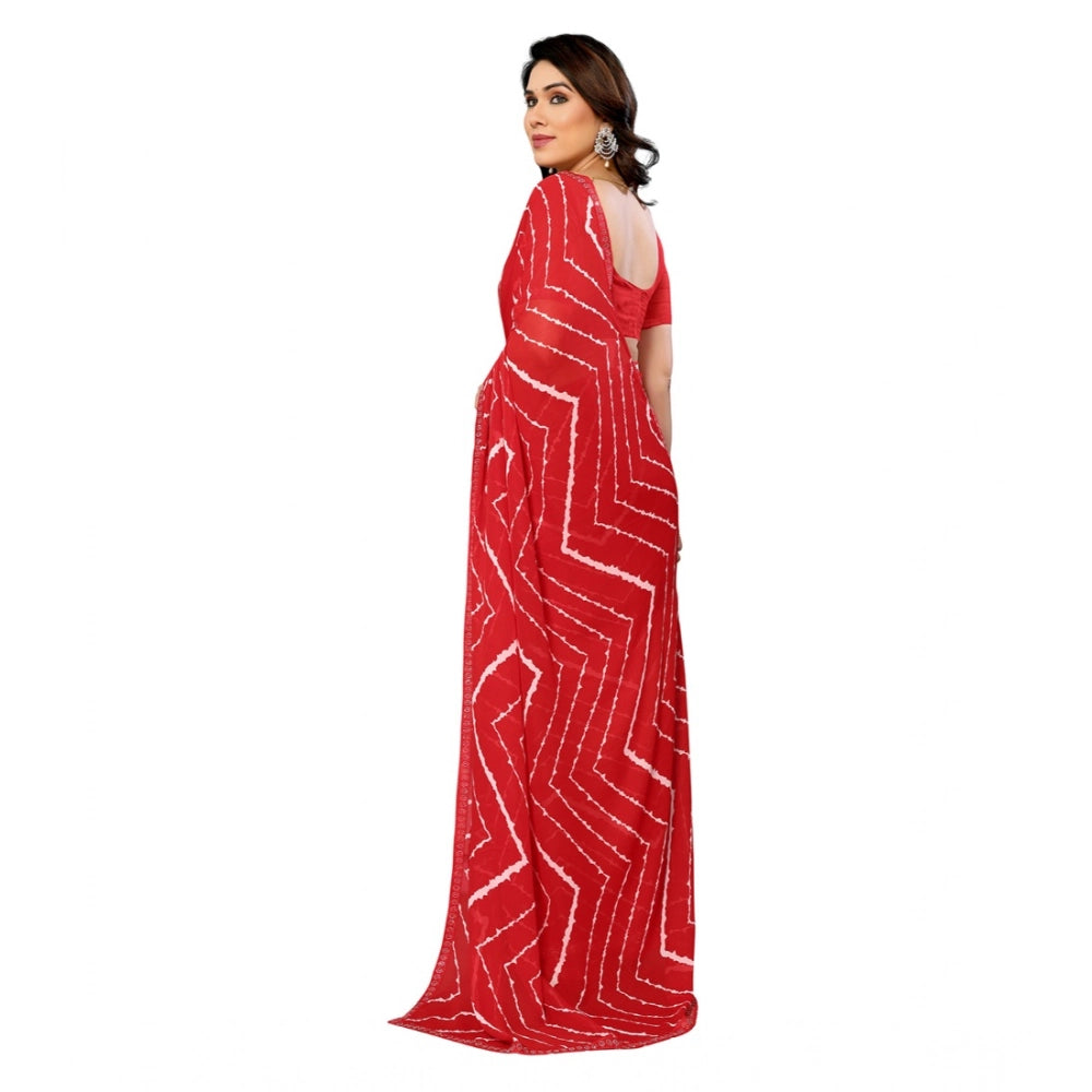 Women's Georgette Printed Saree With Unstitched Blouse 5.5Mtr (Red)