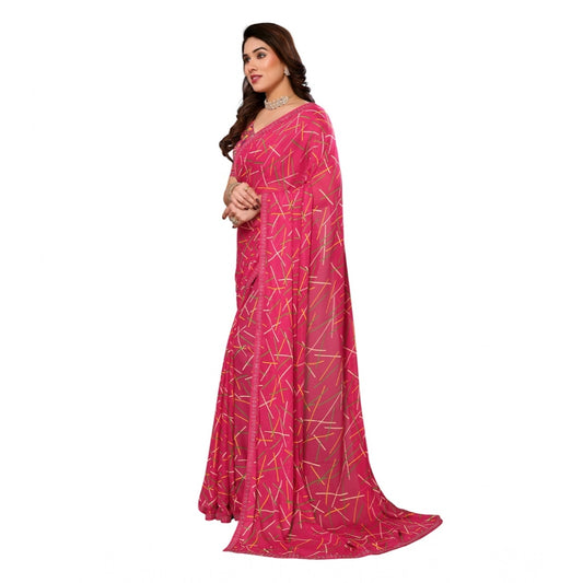 Women's Georgette Printed Saree With Unstitched Blouse 5.5Mtr (Red)