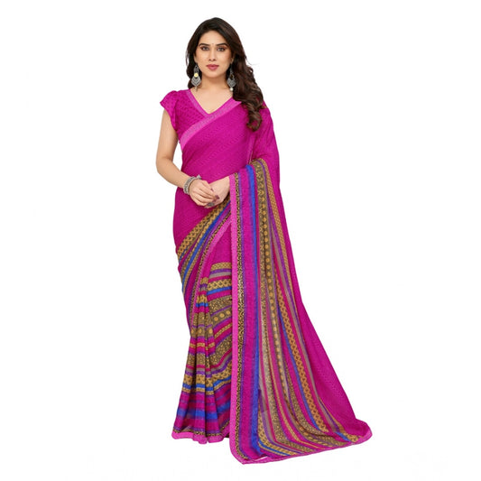 Women's Georgette Printed Saree With Unstitched Blouse 5.5Mtr (Pink)