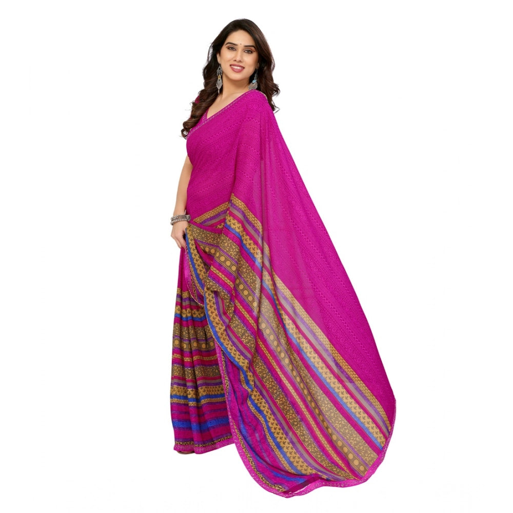 Women's Georgette Printed Saree With Unstitched Blouse 5.5Mtr (Pink)