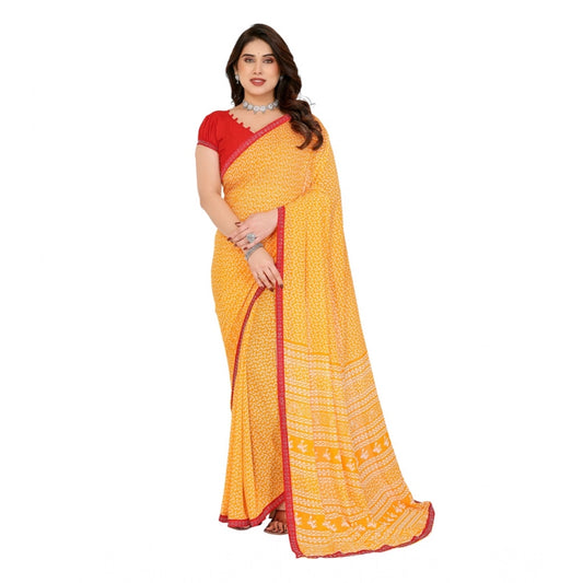 Women's Georgette Printed Saree With Unstitched Blouse 5.5Mtr (Yellow)