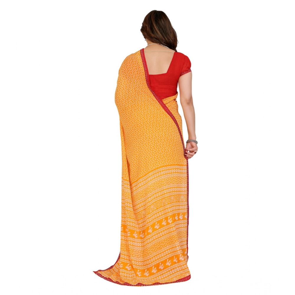 Women's Georgette Printed Saree With Unstitched Blouse 5.5Mtr (Yellow)