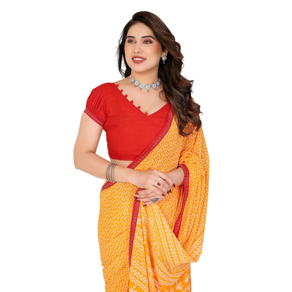 Women's Georgette Printed Saree With Unstitched Blouse 5.5Mtr (Yellow)
