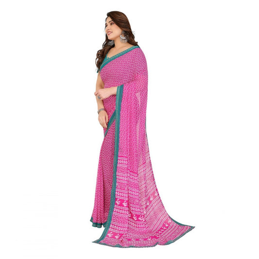 Women's Georgette Printed Saree With Unstitched Blouse 5.5Mtr (Pink)