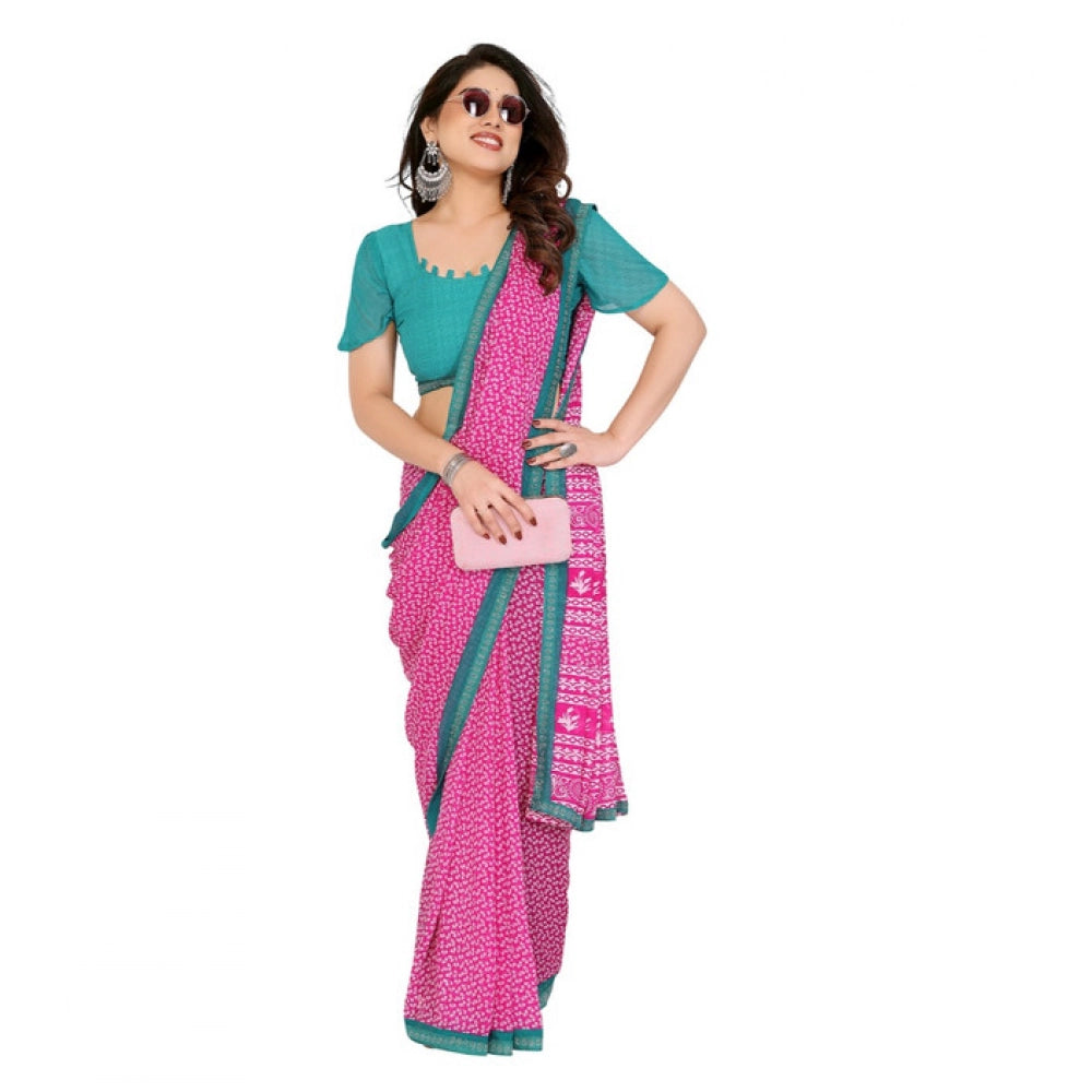 Women's Georgette Printed Saree With Unstitched Blouse 5.5Mtr (Pink)
