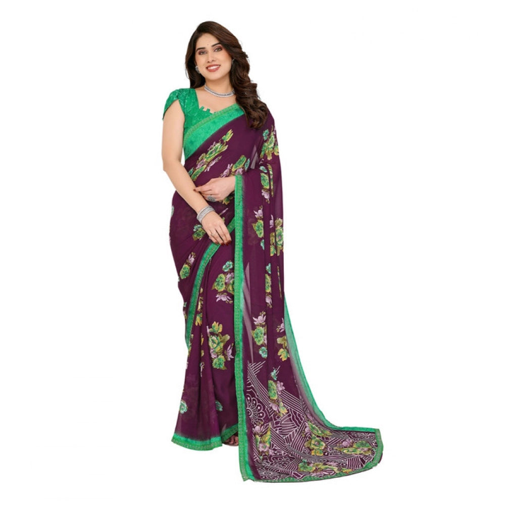 Women's Georgette Printed Saree With Unstitched Blouse 5.5Mtr (Maroon)