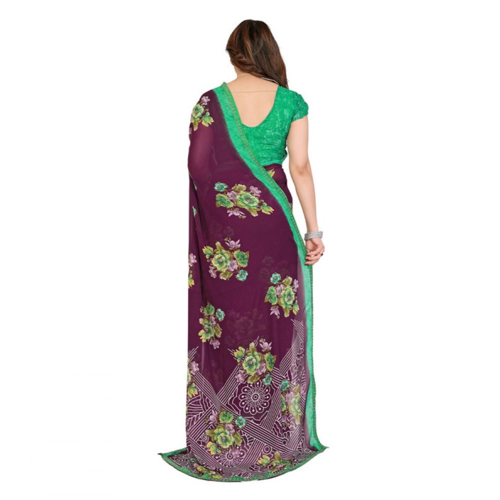 Women's Georgette Printed Saree With Unstitched Blouse 5.5Mtr (Maroon)