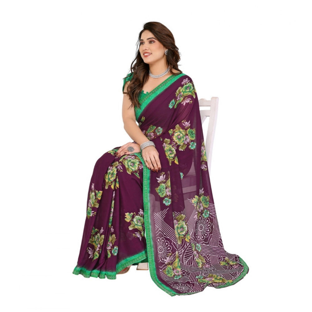 Women's Georgette Printed Saree With Unstitched Blouse 5.5Mtr (Maroon)