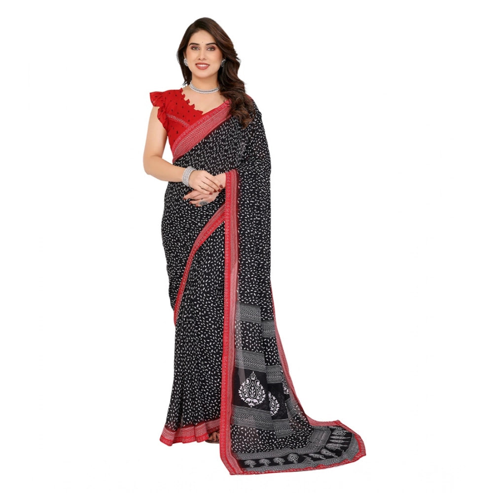 Women's Georgette Printed Saree With Unstitched Blouse 5.5Mtr (Black)