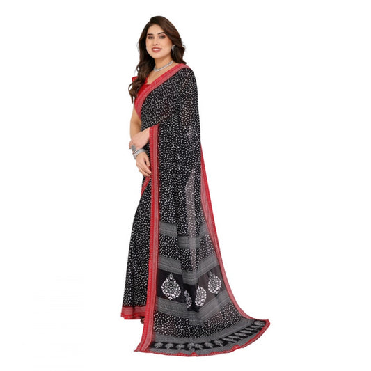 Women's Georgette Printed Saree With Unstitched Blouse 5.5Mtr (Black)