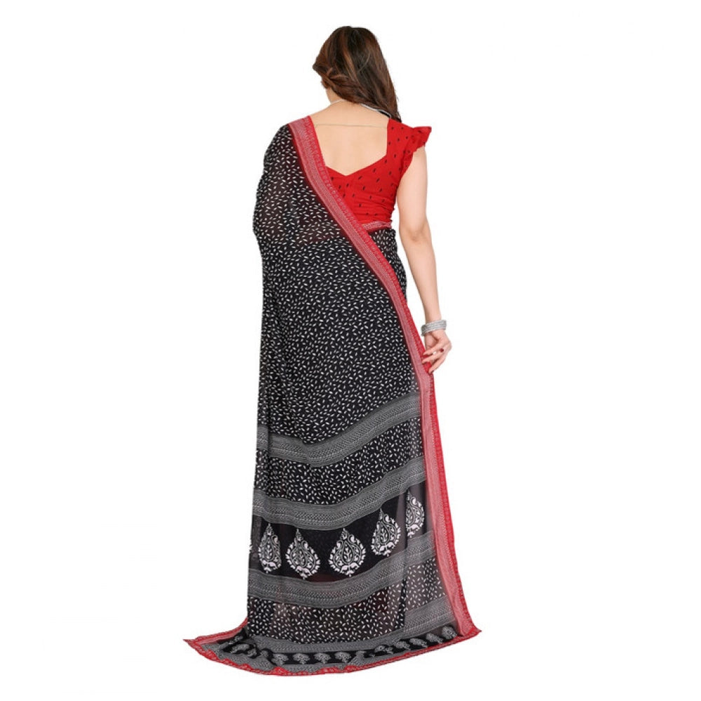 Women's Georgette Printed Saree With Unstitched Blouse 5.5Mtr (Black)