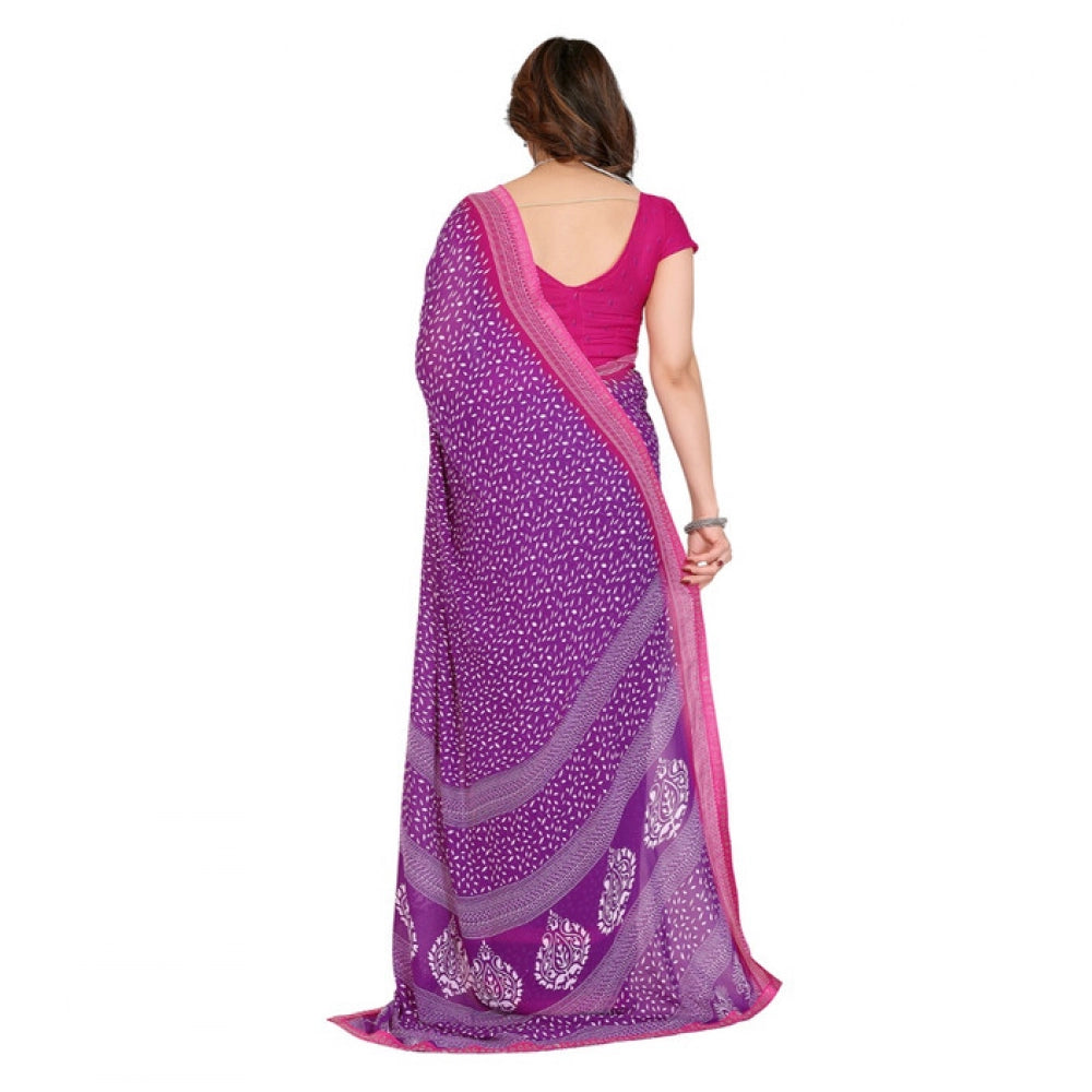 Women's Georgette Printed Saree With Unstitched Blouse 5.5Mtr (Purple)