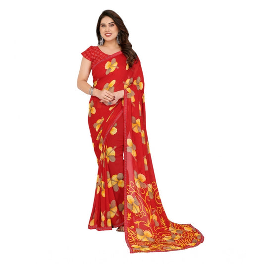 Women's Georgette Printed Saree With Unstitched Blouse 5.5Mtr (Orange)