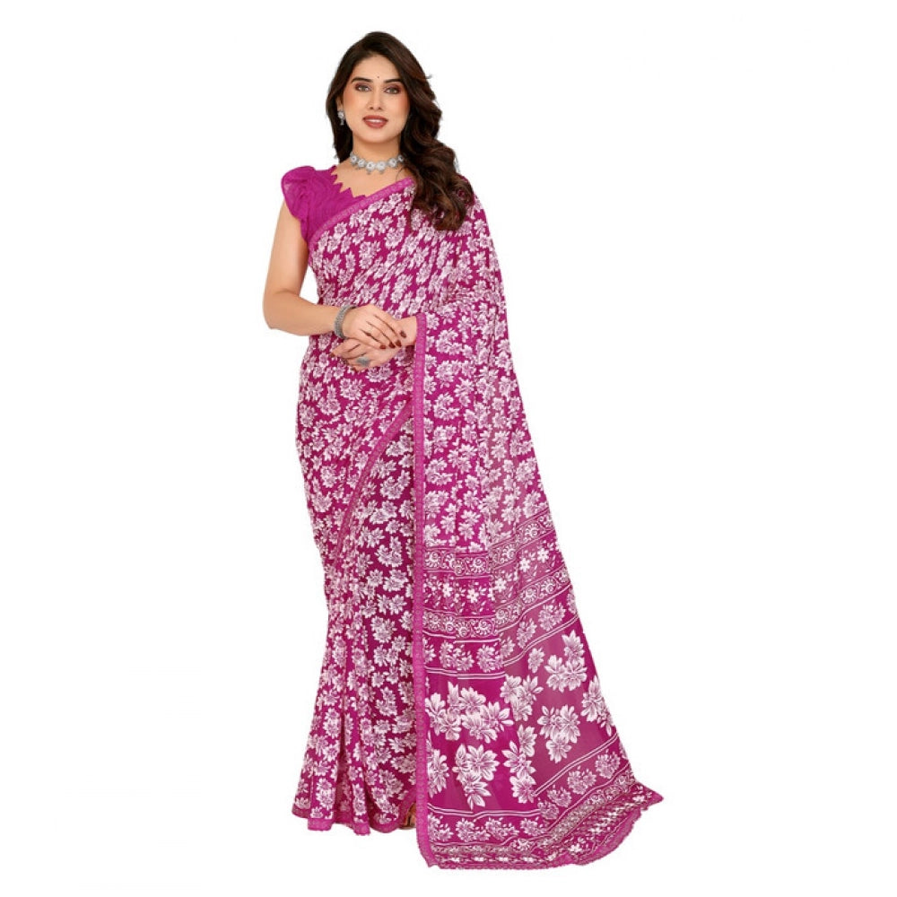 Women's Georgette Printed Saree With Unstitched Blouse 5.5Mtr (Pink)